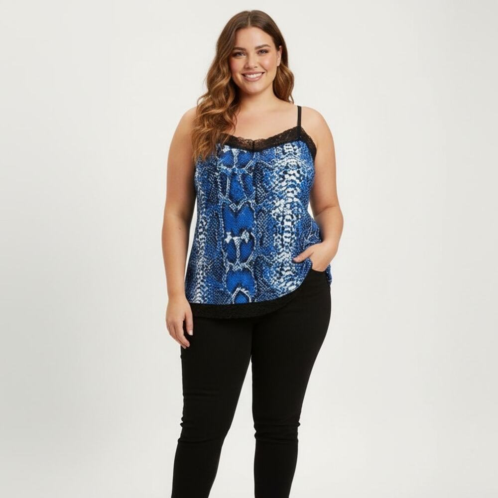 Fashion Bug Lace Trim Cami Tank Plus Size Top 2X Womens Y2K 90s Snake Print